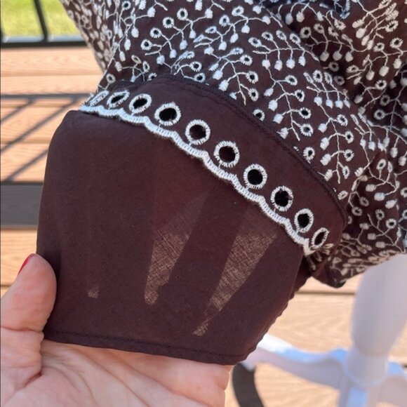 Max Studio Brown Embroidered babydoll midi dress M Boho Cottagecore Eyelet Hem - Picture 3 of 11